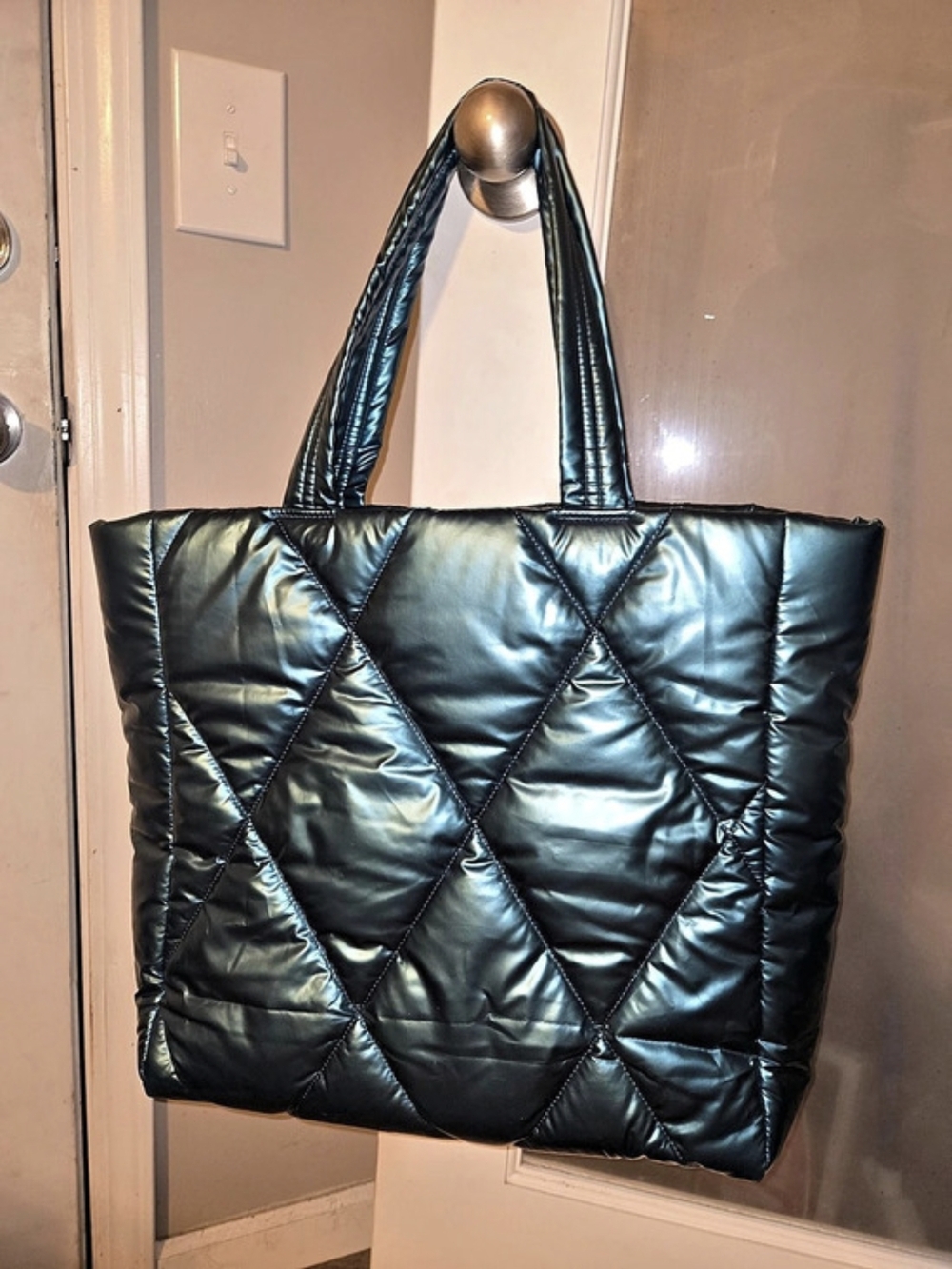 Pink Quilted Tote in Turquoise